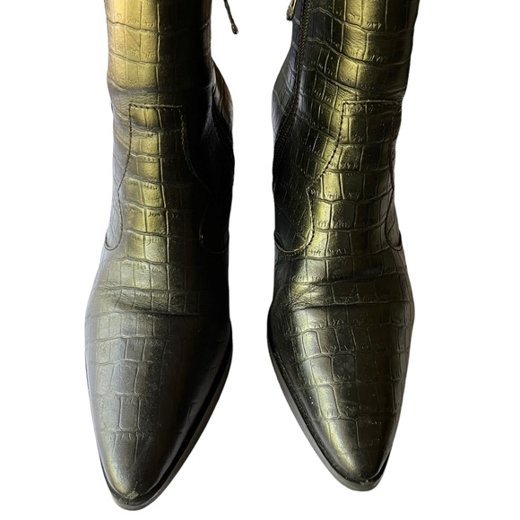 Blondo Que Leather Croc Embossed Pointed Toe Ankle Booties - Picture 5 of 11